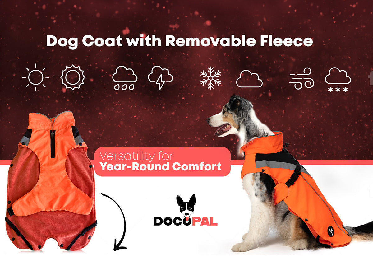 DOGOPAL All-Season Dog Coat with Removable Fleece - – Waterproof Dog Raincoat for Small & Large Dogs