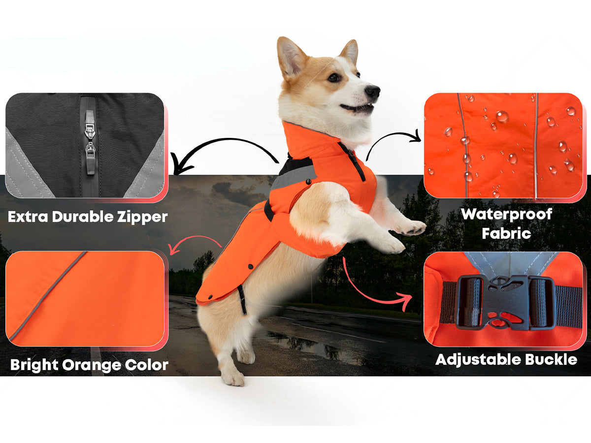 DOGOPAL All-Season Dog Coat with Removable Fleece - – Waterproof Dog Raincoat for Small & Large Dogs