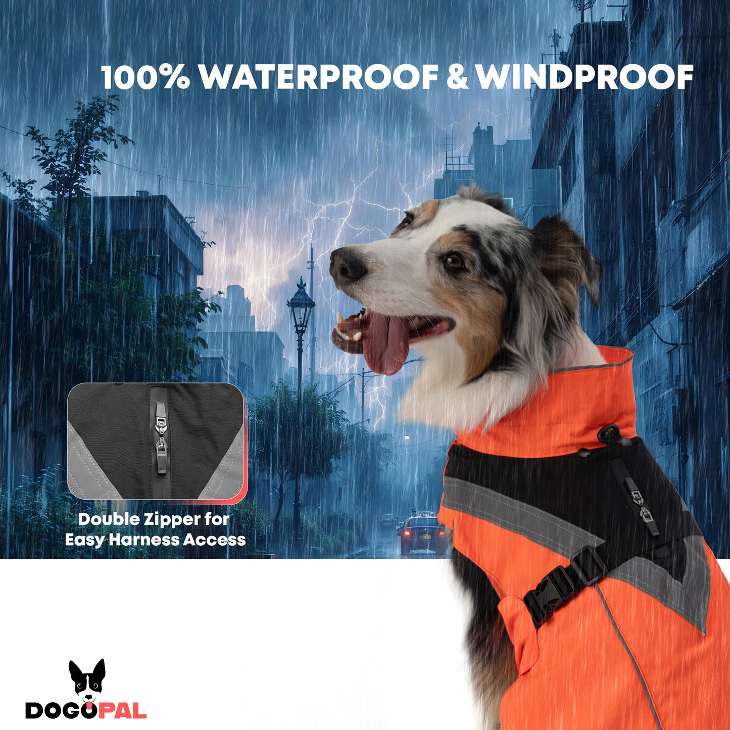 DOGOPAL All-Season Dog Coat with Removable Fleece - – Waterproof Dog Raincoat for Small & Large Dogs