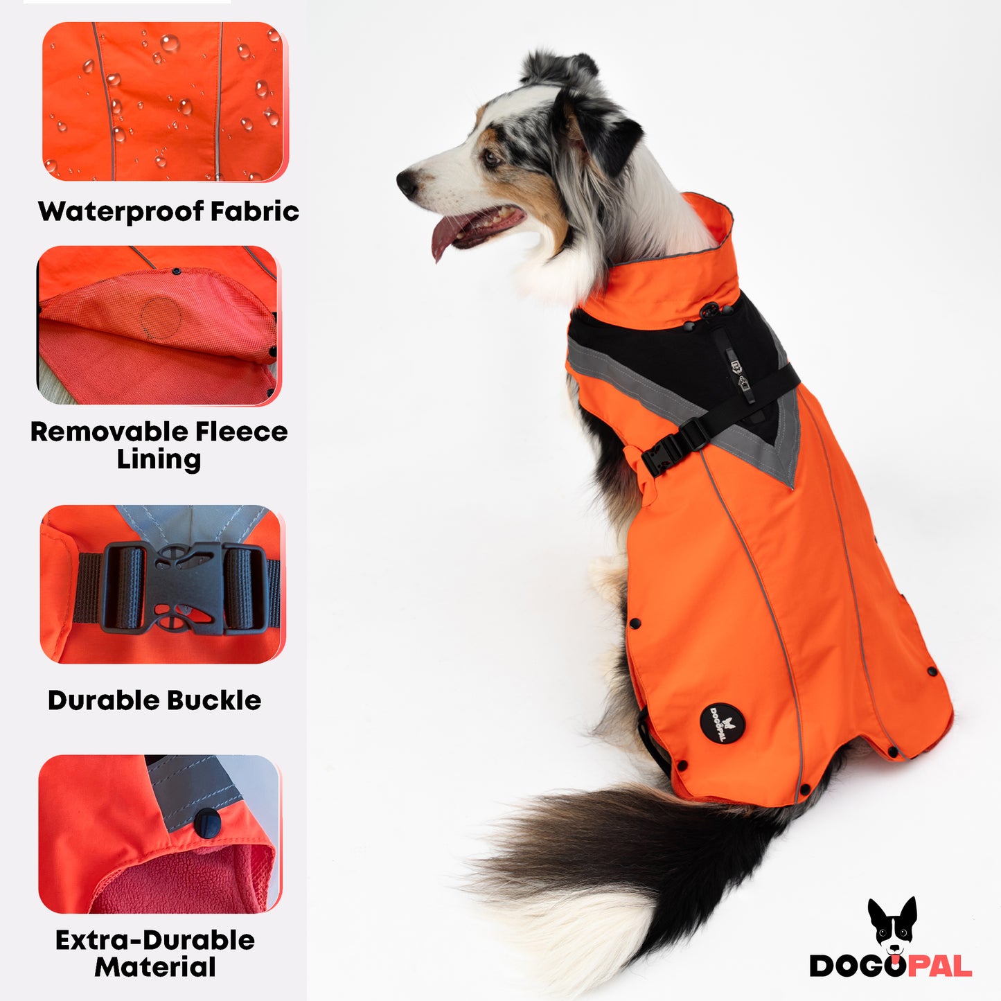 DOGOPAL All-Season Dog Coat with Removable Fleece - – Waterproof Dog Raincoat for Small & Large Dogs