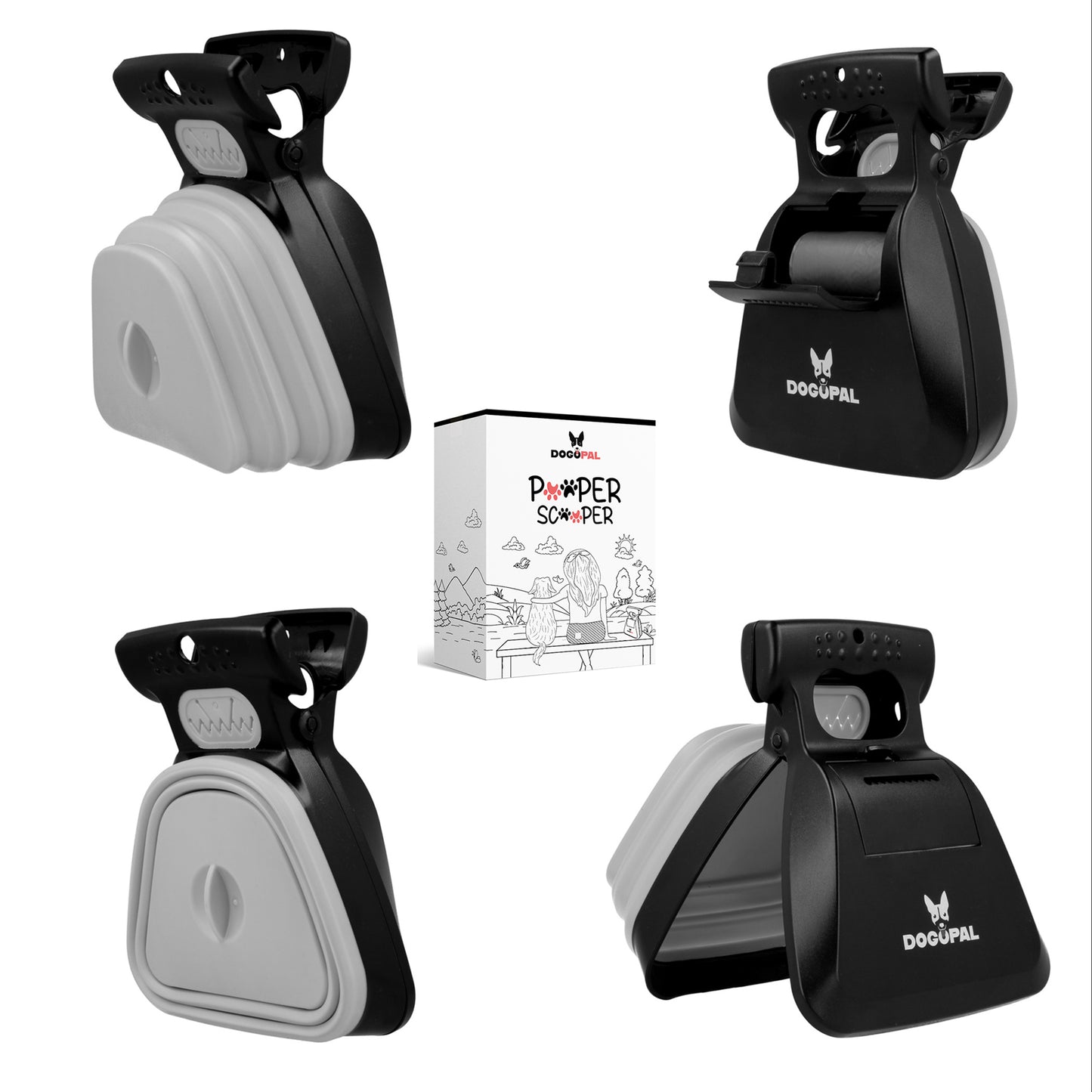 DOGOPAL Pooper Scooper – LARGE - Easy Pick-Up Adjustable Clasp Poop Scoop with Squeezable Handle