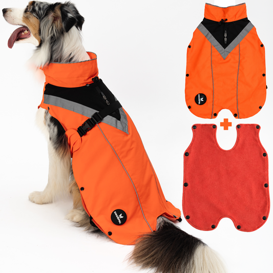 DOGOPAL All-Season Dog Coat with Removable Fleece - – Waterproof Dog Raincoat for Small & Large Dogs