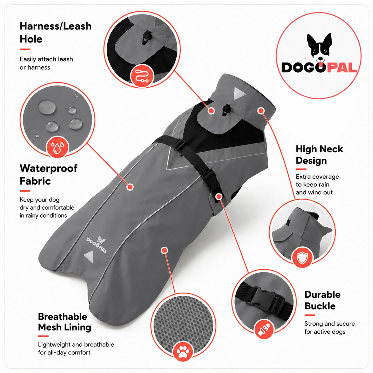 DOGOPAL Dog Raincoat- Reflective and Waterproof - for Small, Medium and Large Dogs
