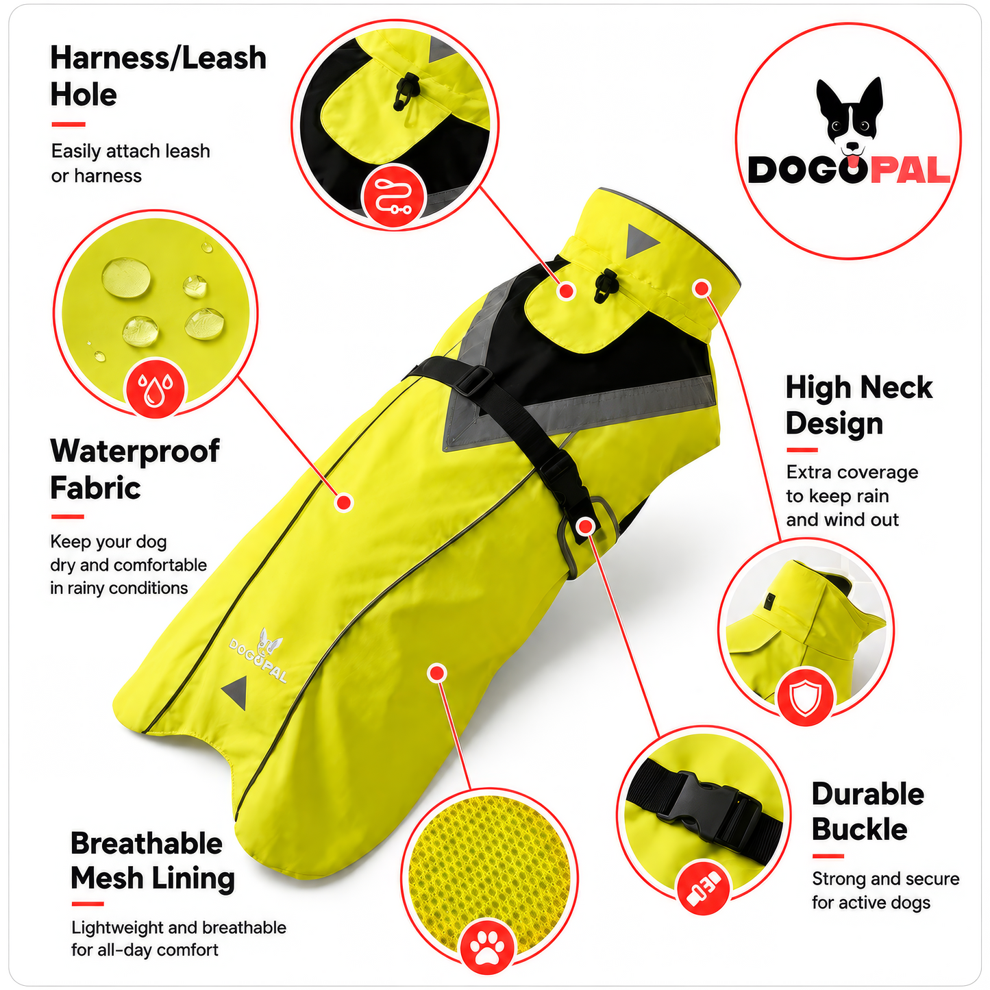 DOGOPAL Dog Raincoat- Reflective and Waterproof - for Small, Medium and Large Dogs