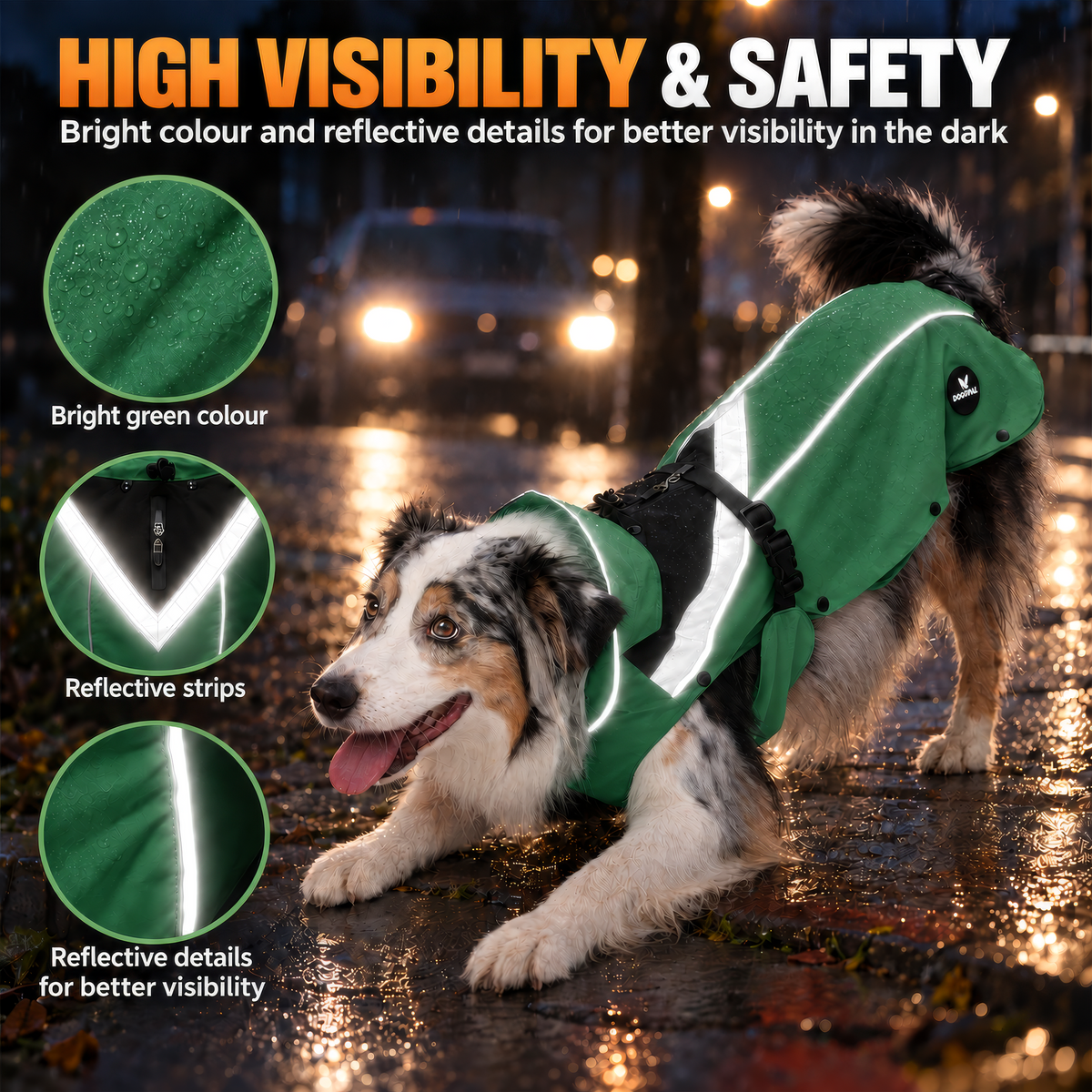 DOGOPAL All-Season Dog Coat with Removable Fleece – Waterproof Dog Raincoat for Small & Large Dogs GREEN