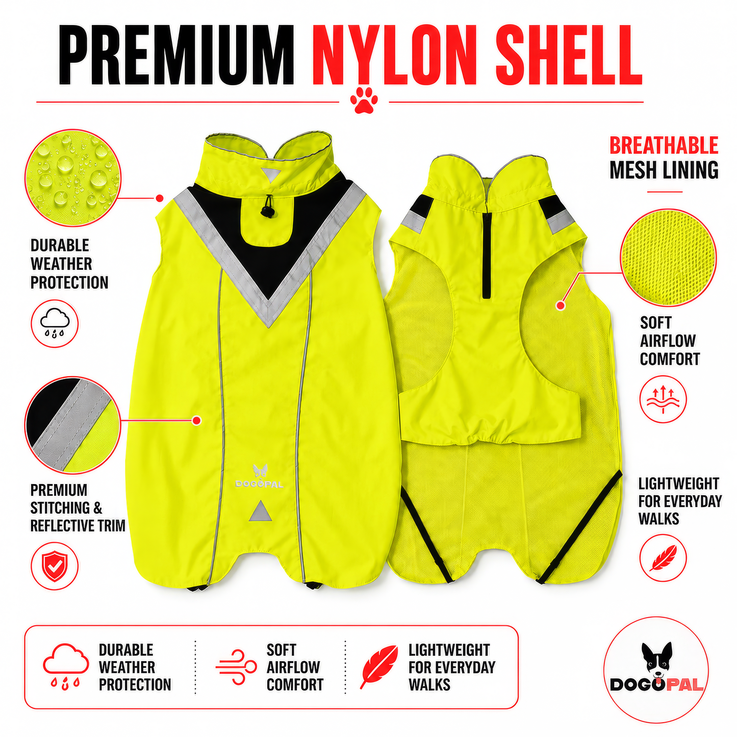 DOGOPAL Dog Raincoat- Reflective and Waterproof - for Small, Medium and Large Dogs