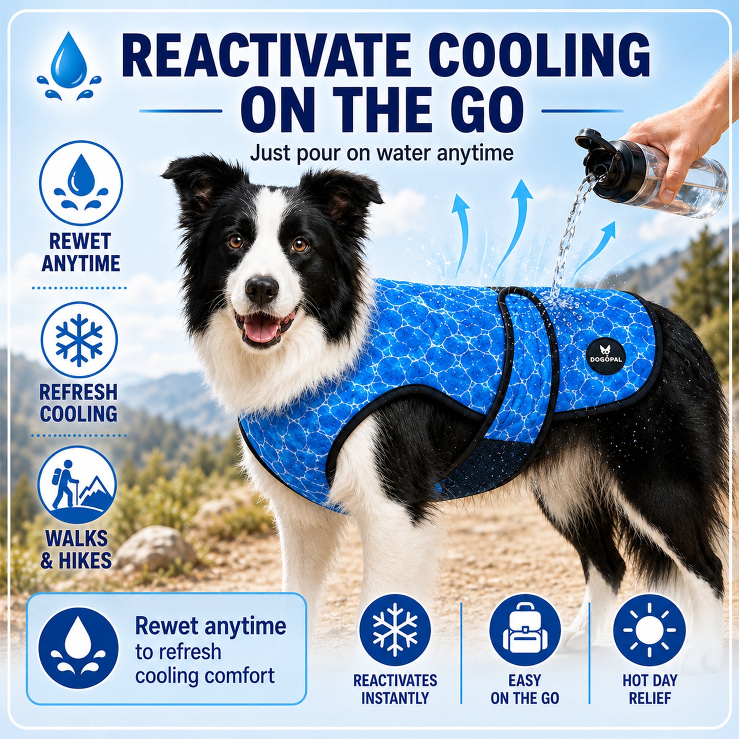 DOGOPAL Dog Cooling Vest for Dogs, Water-Activated UV Sun Protection for Hot Weather