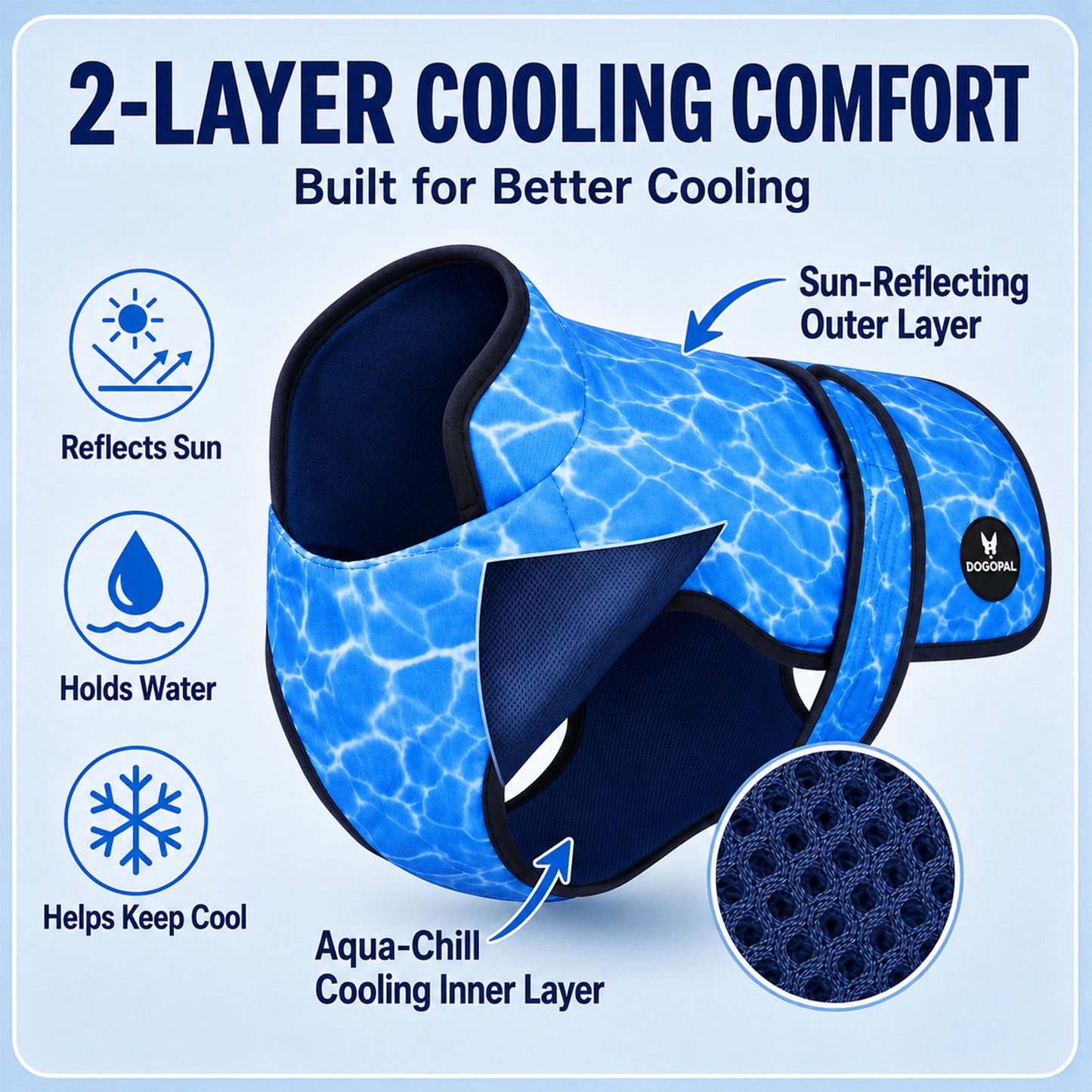 DOGOPAL Dog Cooling Vest for Dogs, Water-Activated UV Sun Protection for Hot Weather