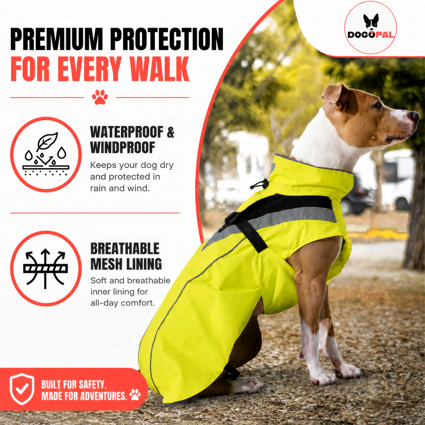 DOGOPAL Dog Raincoat- Reflective and Waterproof - for Small, Medium and Large Dogs