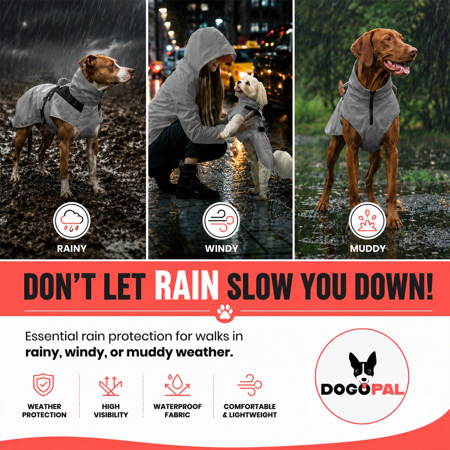 DOGOPAL Dog Raincoat- Reflective and Waterproof - for Small, Medium and Large Dogs
