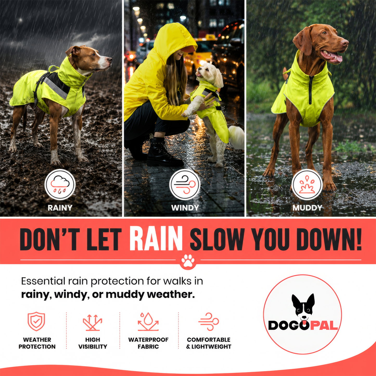 DOGOPAL Dog Raincoat- Reflective and Waterproof - for Small, Medium and Large Dogs
