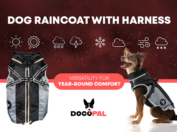 DOGOPAL Dog Raincoat with Built-in Harness