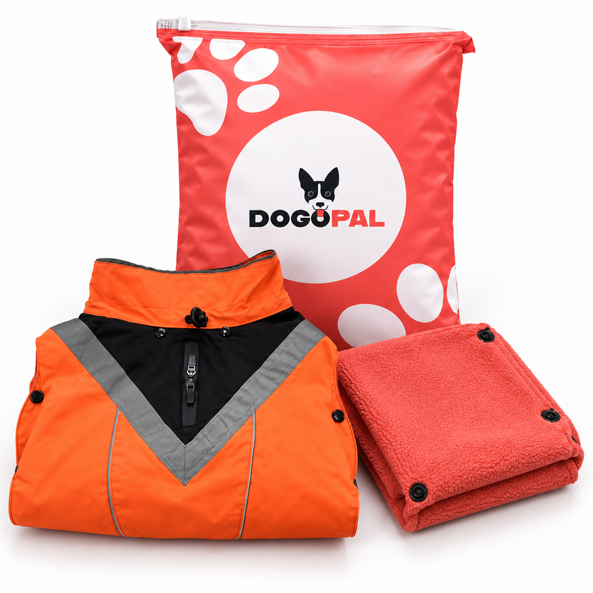 DOGOPAL All-Season Dog Coat with Removable Fleece - – Waterproof Dog Raincoat for Small & Large Dogs