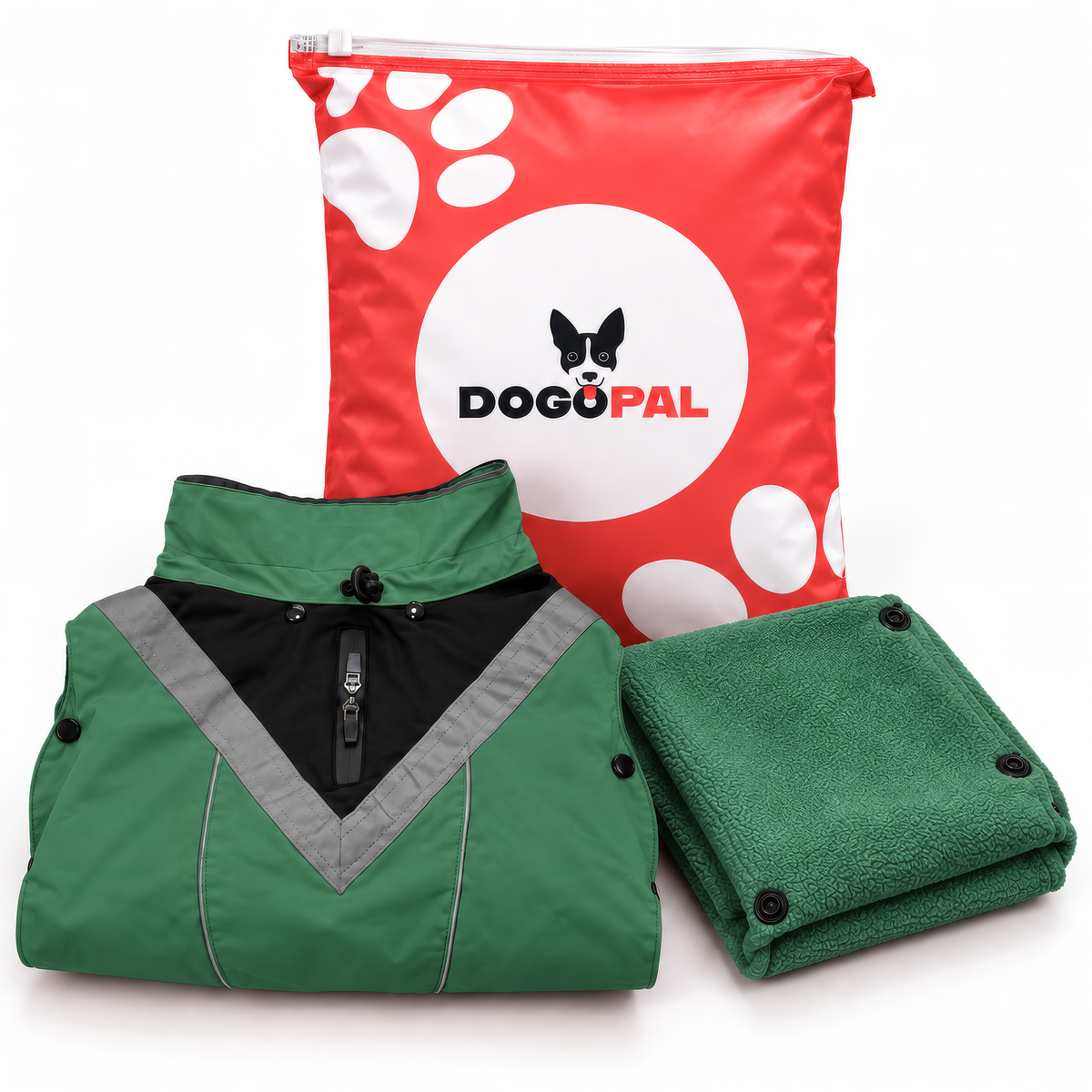 DOGOPAL All-Season Dog Coat with Removable Fleece – Waterproof Dog Raincoat for Small & Large Dogs GREEN