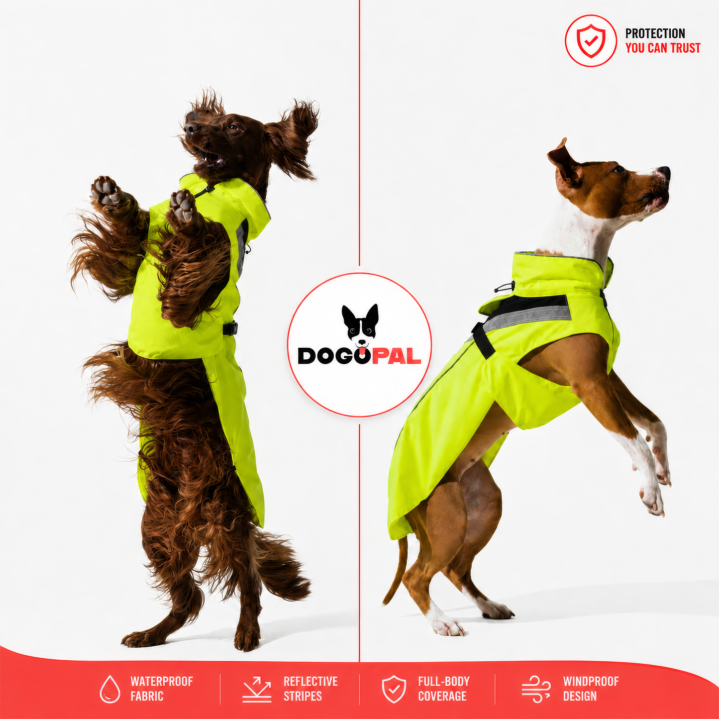 DOGOPAL Dog Raincoat- Reflective and Waterproof - for Small, Medium and Large Dogs