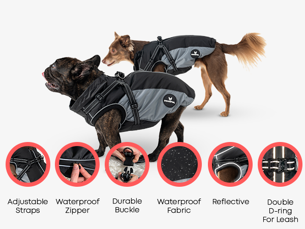 DOGOPAL Dog Raincoat with Built-in Harness