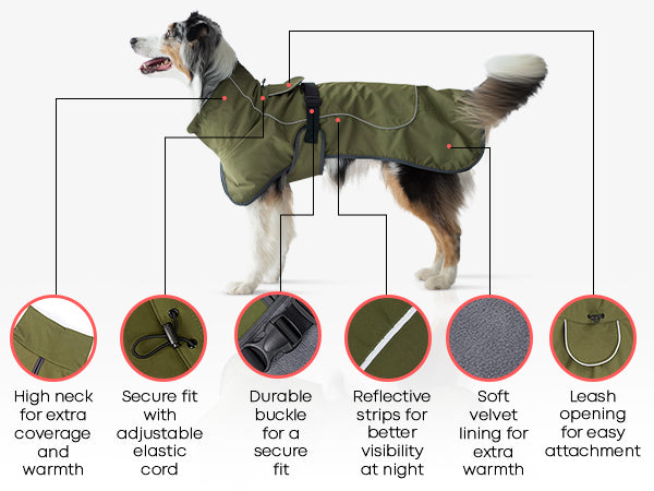 DOGOPAL Waterproof Dog Coat for Cold Weather, for Small, Medium, and Large Dogs - Windproof Breathable