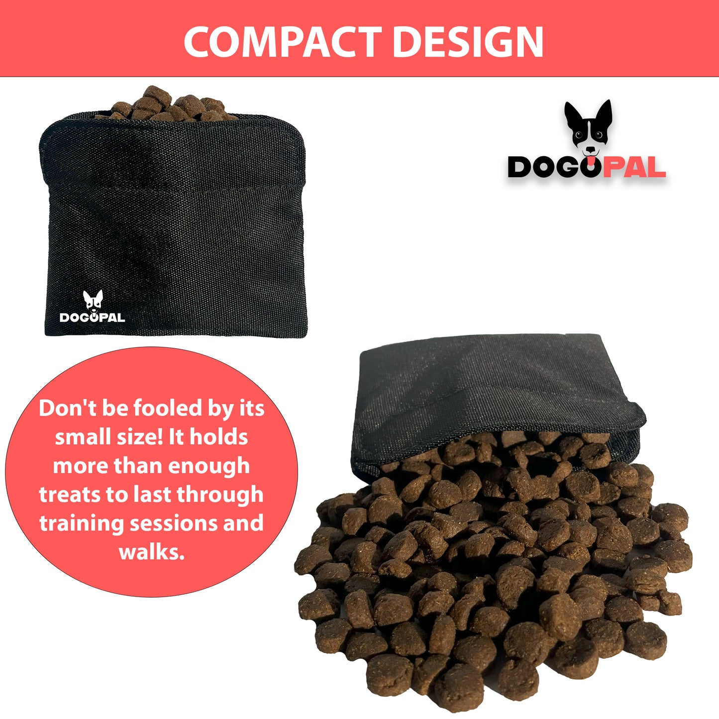 DOGOPAL Dog Treat Pouch – Treat Pouches for Pet Training - Dog Walking and Travel Accessories - Easy One-Handed Access to Treats from the Bag