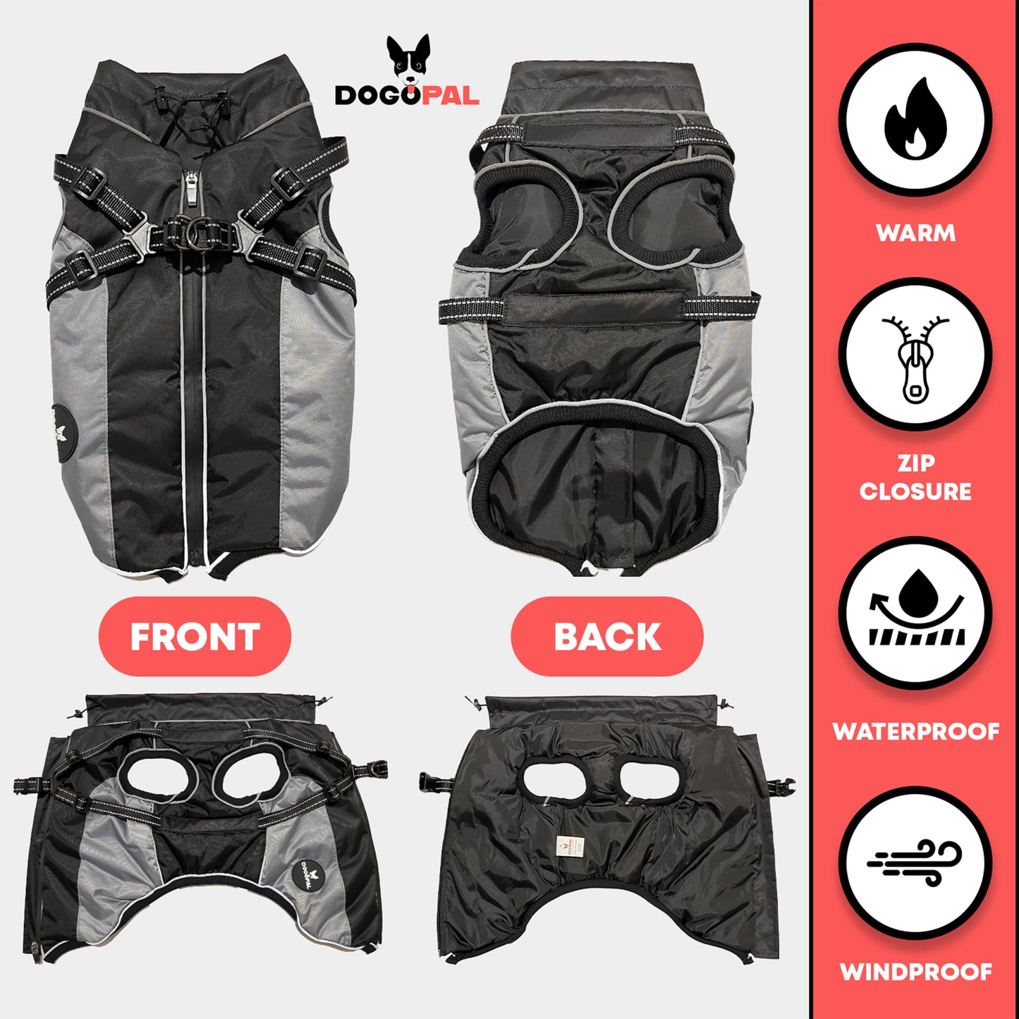 DOGOPAL Dog Raincoat with Built-in Harness